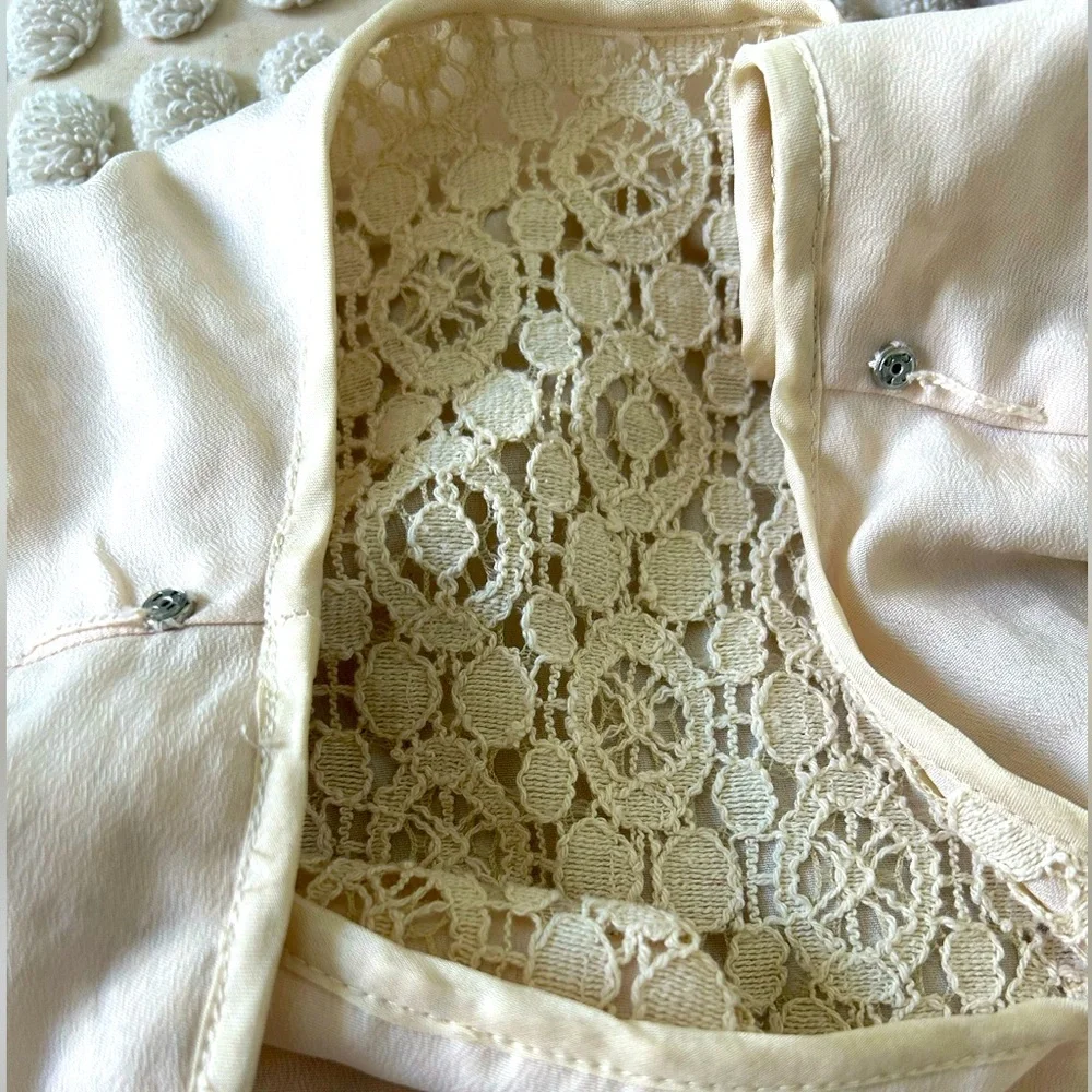 J.Crew Ivory Cream Color Crochet Blouse with Lining Size 12 Petite